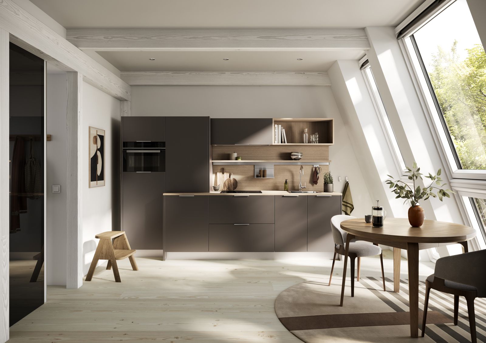 Häcker Küche in Braun metallic mit Dachschräge
